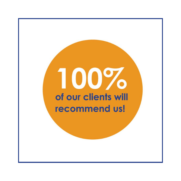one hundred percent of our clients will recommend us!