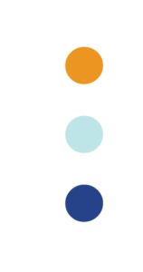 3 vertical dots in blue orange and light blue