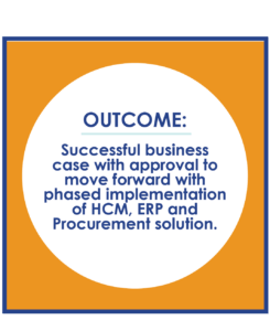 outcome for a successfull business case with approval to move forward with phased implementation of HCM, ERP and procurement soluton